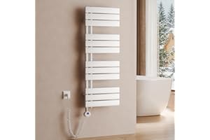 S'AFIELINA Scaldasalviette Elettrico con Termostato Bianco 1041x400mm 400 Watt Radiatore per Asciugamani con Resistenza Elettrica Timer Termoarredo per Bagno Pannello Laterale