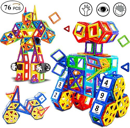 76PCS Magnetic Building Blocks DIY Magnet Building Tiles Kits Frreis Wheel Building Set Construction Stacking Toys, Let Your Kid Learn Colors and Shapes through Play, Instruction Booklet Included, Creative and Educational Gift for Kids