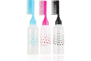 BeauFairy Lot de 3 Flacon Applicateur Huile Cheveux, Flacons Applicateurs de Teinture Coloration pour Cheveux Bouteille en Plastique avec Pinceau et Échelle Graduée, 004
