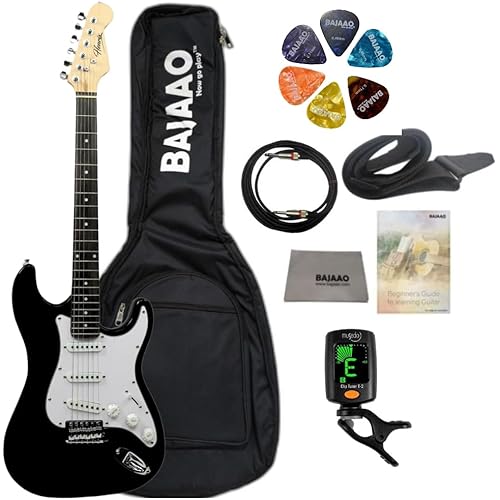 Henrix ST- 6 String Strat Style Poplar Electric Guitar With Gig-Bag, Tuner, Cable, Polishing Cloth, Strap, Picks & E-Book - Black