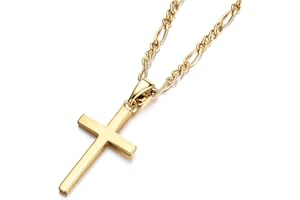 USEEDOVIA Cross Necklace for Men, 316L Stainless Steel Mens Necklace with Cross Pendant, Silver/Gold/Black Link Chain (55+5cm) Christmas Religious Birthday Gifts for Him Boys