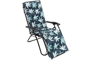 DKIEI Liegenauflage mit Antirutsch, 168x48x8cm Auflage für Gartenliege Outdoor, Dickes & Bequeme Polster Sonnenliege Auflage mit Einstellband, Kissen für Liegestuhl, Blattdruck(Ohne Stuhl)