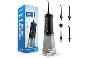 TUREWELL Munddusche Kabellos, Elektrische Zahnreiniger mit 5 Modi, 4 Düsen, 310ML Wassertank & IPX7 Wasserdicht, Munddusche Testsieger für Reinigung auf Reisen, Verbesserung der Zahngesundheit