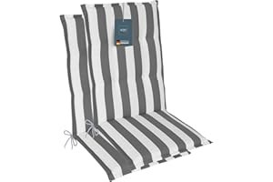 LILENO HOME Set di 2 cuscini per sedia da giardino con schienale alto, in strisce di colore grigio, comodi cuscini per sedie da giardino e sedie pieghevoli