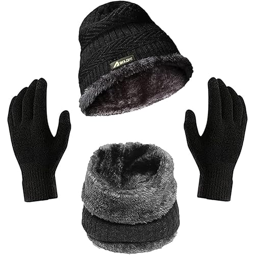 Boldfit Winter Cap for Women Woolen Winter Cap for Men with Neck Warmer & Gloves Set Beanie Cap for Men Winter Wear Woolen Cap for Women Thermal Cap Winter Wear for Men Beanies Cap