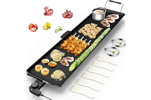 GOPLUS Plancha Électrique XXL Antiadhésive avec Thermostat Ajustable, Grille de Table Antidérapante et Lavable avec Poignée Rembourrée, Grande Capacité pour 8 Personnes, 1800W, 90 x 23CM