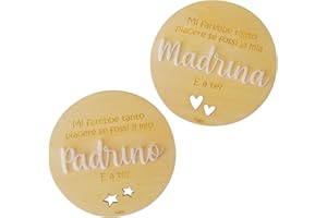 nagu® IT - Vuoi Essere la mia Madrina? Vuoi Essere il mio Padrino? | Due Targhette in Legno di 10 cm di Diametro per Annuncio Gravidanza Originale | Regalo Nonna | Idee Regalo per Battesimo