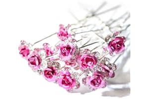 5STARWAREHOUSE 10x Bridal Wedding Prom Silver Crystal Diamante Rose Flower Hair Pins Clips Grips (Light Pink)