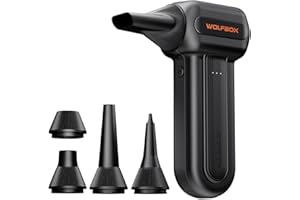 WOLFBOX MF60 Elektrisk dammblåsare 110 000 varv/min, tryckluftsspray-alternativ, trådlös Air Duster med batteri, 3-växlad miniblåsare, datorrengöringsset för tangentbord, dator och bil, 5 munstycken