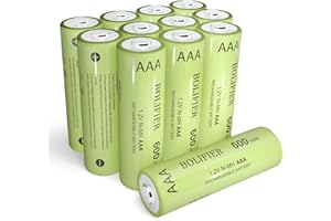 BOLIFIER Solar Lights Battery AAA 1.2V 600mAh Ni-MH Tripe A Solar Rechargeable AAA Battery for Outdoor Solar Lights and Universal Household Devices (Pack 12)