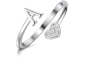 MILACOLATO Anelli Donna Argento 925 Ragazze Anelli Impilabili Con Iniziali a Cuore Placcati In Oro 18K Anelli Con Iniziali Regolabili Per Ragazze Anelli Con Lettere Dell'alfabeto