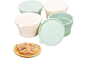 mumisuto Pudełko na kulki do pizzy z pokrywką, zestaw 4 pojemników do fermentacji pizzy, kwaśnego i ciasta drożdżowego, do 300 g ciasta na pizzę, nie zajmuje dużo miejsca, silikonowe pudełko na ciasto