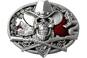 LKMY Hebilla de cinturón de calavera 3D para hombres y mujeres, calavera de mago de estilo indio americano, rosso