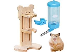 HOMURY Hamster Trinkflasche Mit Ständer: Einstellbar Holzständer, Kleintier Wasserspender, 80 Ml Nippeltränke Auslaufsicher, Für Kleintiere Wie Hamster, Meerschweinchen Und Andere Nagetiere (Blau)