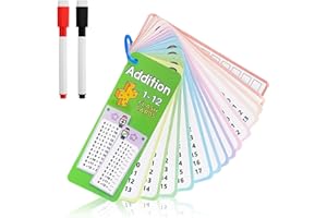 VACHELPER 1＋1 Carte di Aggiunta Tavole da Aggiunta per Bambini Tavola delle Aggiunta Carte Portatile con 2 Pennarelli e AnelliC per Bambini Bambine All'inizio Dell'anno Scolastico Casa Scuola