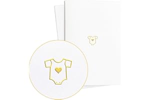 DIESE KLAPPKARTEN E40 Tarjeta de felicitación de nacimiento, tarjeta de cumpleaños y regalo para nacimiento para niño o niña con pelele en relieve dorado sobre papel estructurado