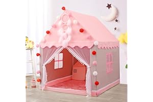 Tipi Enfant 1,3×1×1,2m,Cabane Interieure,Tissu à Mailles Épaisses Tente Tipi,Tente de Lit Enfant pour Intérieur ou Extérieur (Rose)