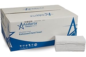 Andarta - 2Ply White V-Fold Embossed Hand Towels - Bulk Box of 4000 (20 Inner Packs of 200 Towels) - Soft, Strong and Highly Absorbent - Controlled Dispensing - Disposable Hand Towels