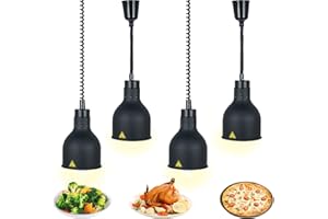 ‎VFDZ Lebensmittel Wärmelampe, Kommerzielle Speisenwärmer Lampe, 250W Wärmelampe für Speisen, Buffet Heizlampe Einziehbares Hängende für Buffets und Küche Esszimmer(C-19cm, 4 Stück)