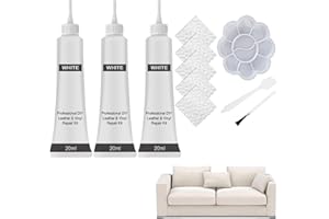 CUTIOLLY Kit Reparación de Cuero Blanco,Crema de Reparación de Cuero,Pasta de Reparación de Cuero,Reparación de Cuero,Reparación Arañazos en Cuero,para Sofá,Asiento Automóvil (Blanco,3pcs)
