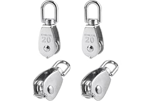 BuxiuGK 4 Piezas 20 mm Bloque de Polea Simple de Acero Inoxidable Single-Sheaved Bloque Cuerda Polea Bloquear Tracción Rueda Juego 75Kg - Plata