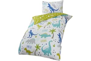 RAPPORT HOME Rapport Roarsome Dinosaur Reversible Duvet Cover Set for Kids | Vibrant Dino World Bedding | Soft Cotton Blend Toddler Size