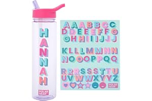 Polar Gear 600ml Kids Water Bottles with Straw and A-Z Sticker Sheet | Personalised Water Bottle Kids Can Decorate | Customisable Childrens Drinks Canteens for Boys and Girls for School, Sports, Home