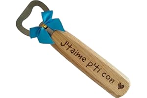 BOMOSKI Décapsuleur en Bois Je t'Aime Humour Gravé sur 2 Faces Cadeau Homme Personnalisé Pour Petit Frère Fils ou Petit Copain Ouvre Bouteille original Je t'Aime Mon Frère Cadeau Fils Adulte