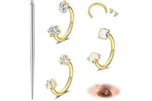 MODRSA Anneau de Nez Fer à Cheval Piercing Septum 18G Acier Chirurgical Doré Bijou Coeur Zirconium Rose 8mm pour Femme