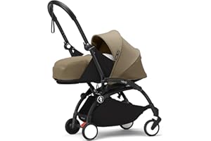 Stokke YOYO3 châssis (Noir) avec Pack nouveau-né YOYO 0+ (Toffee) - Comprend un matelas, un harnais à cinq points, une capote extensible, bandoulière rembourrée, et housse de protection