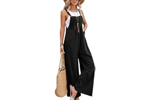 SotRong Latzhose Damen Weite Bein Schlag Jumpsuit mit Tasche Loose Fit Baggy Playsuits Sommer Boho Strampler Ärmellos Riemchen Overalls Casual Adjustable Bib Pants
