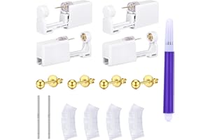 LAURITAMI 4 piezas pendientes de oro/plata, estéril pistola de seguridad perforación del oído con CZ espárragos del oído, sin dolor herramienta de perforación del oído para las niñas mujeres hombres