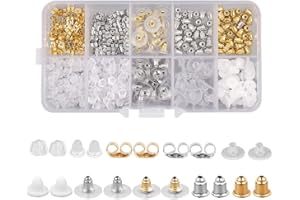 BASUIT 450Pcs Earring Backs Set -10 Styles Earring Stoppers Soft Transparent Safety Backs Butterfly Flower Round Shape with Storage Box for Personal Individuation DIY Ears Crafting