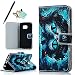 Produktbild ZSTVIVA Dunkle Katze Serie Muster Druck PU Ledertasche Handy Schutzhülle für Samsung Galaxy S6 Edge Hülle Etui Tasche Schutz Bumper Flip Case Flip Cover Buchstil Klapptasche in Lederoptik mit Standfunktion Karteneinschub und Magnetverschluß Etui Flip Case + 1x Flower Anti Staub Schutz Stöpsel + 1x Metall Eingabestift Stylus Touch Pen