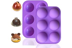 Breezo Lot de 2 moules en silicone en forme de demi-sphère, 6 cavités pour faire des bombes de chocolat chaud, des bombes de cacao, des gâteaux, de la gelée, antiadhésifs, sans BPA (violet)