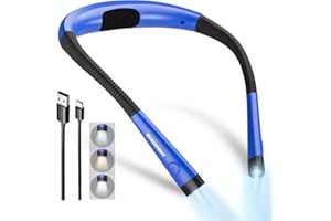 Glocusent lampka do czytania książki, 3 kolory i 6 poziomów jasności, lampka LED do książek, możliwość ładowania, 80 godzin pracy, zginane ramiona, idealna do czytania, robienia na drutach, na kemping, do napraw, kolor niebieski