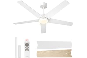 VIVOHOME Ventilateur de Plafond avec Lumières 132cm 50W Lampe Intégrée, Télécommande Minuterie 6+1 Vitesses 5 Pales Silencieux Reversible Blanc