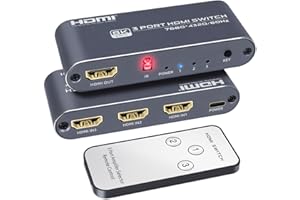 DGODRT 3 in 1 Out HDMI Umschalter 8K 60Hz 4K 120Hz HDMI Switch, 3 Port HDMI Switch mit IR-Fernbedienung, kompatibel mit PC, PS3, PS4, Xbox, HD-Playern, Blu-Ray-Playern, etc.