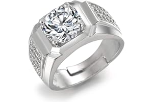 HALUKAKAH Anello in Oro con Diamanti Iced out,Uomo Placcato in Oro 18 Carati/Finitura in Oro Bianco Anello Taglia Regolabile con Gratuito Pacco Regalo