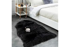 JXLOULAN Faux Lambskin Sheepskin Rug, Black, 60 x 90 cm, Longhair Fluffy Rug, Living Room Decoration, Soft Fur Carpet for Chairs, Sofa, Bedroom, Children's Room
