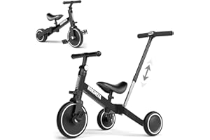 KORIMEFA 4 IN 1 Triciclo Bambini Triciclo con Maniglione di Spinta il Genitore per 1-3 Anni Ragazzi Ragazze Triciclo per Bambini Bicicletta Equilibrio Sedile e Maniglia Regolabili