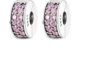 RMMY Charme Pink Clip Femme Bracelet - Breloques Ajourés en Argent Sterling 925 Pendentif avec Zircon Cubique,Charms Joyeux Anniversaire pour Bracelet et Collier Fête