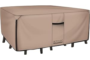 ULTCOVER Rectangular Patio Heavy Duty Table Cover - 600D Tough Canvas Waterproof Outdoor Dining Table and Chairs General Purpose Furniture Cover Size 136L x 74W x 28H inch