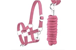 JA HORSE Set di cavezza con moschettone regolabile, cavezza cavallo, cavallo in legno (gancio panico rosa, pony)