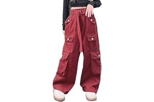 Rolanko Pantaloni Cargo Larghi per Ragazze, Pantaloni Streetwear Elasticizzati a Vita Alta e Gamba Larga con Tasche Multiple