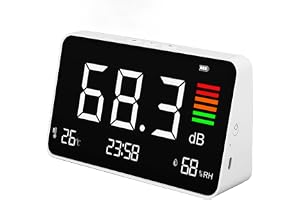 Digital Decibelmätare, 30-130dB Digital Ljudnivåmätare med Tidstemperaturfuktighetsmätare, LCD-skärms Brusmätare för Hem, Studio, Fabrik, Klassrum