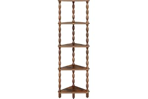HOOBRO Hörnhylla med 5 hyllor och ben pumpa form, bokhylla, 135 cm hög, förvaringshylla för sovrum, vardagsrum och kontor, vi