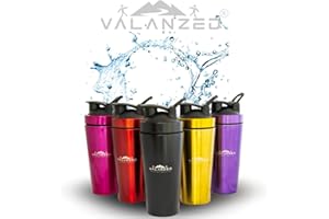 Valanzed Shaker de Acero Inoxidable 900ml. Para Batidos de proteína, Coctelera, Mezcladora. Sistema de mezclado anti-grumos. Sin olores. Fácil lavado (Negro)