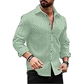 DEELMO Men's Regular Fit Button Down Dress Shirts Textured Long Sleeve Casual Hawaiian Shirt