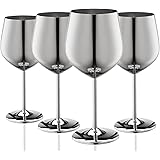 WOTOR Edelstahl Weingläser 4er Set, 540ml Camping Weingläser Unzerbrechlich, Robust & Tragbare Metall Kelche,Passend Für Outd